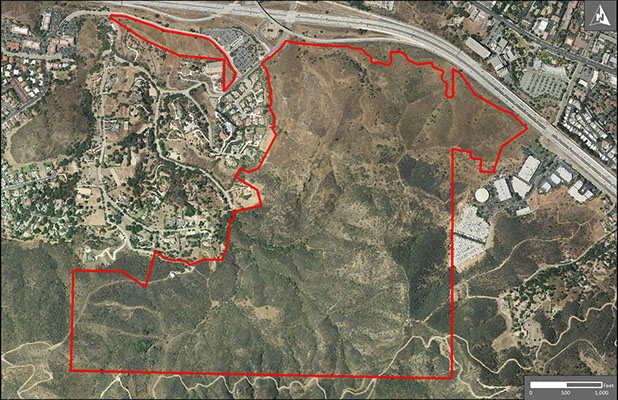 Aerial view of the Conejo Ridge Open Space shows relatively undisturbed habitat for deer, mountain lions and bobcats