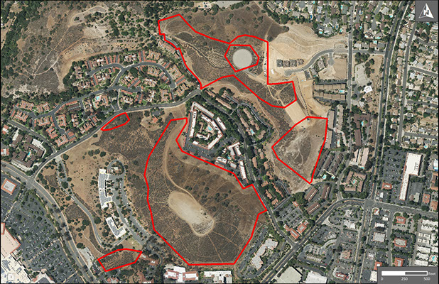Aerial view of the 50-acre Fireworks Hill Open Space