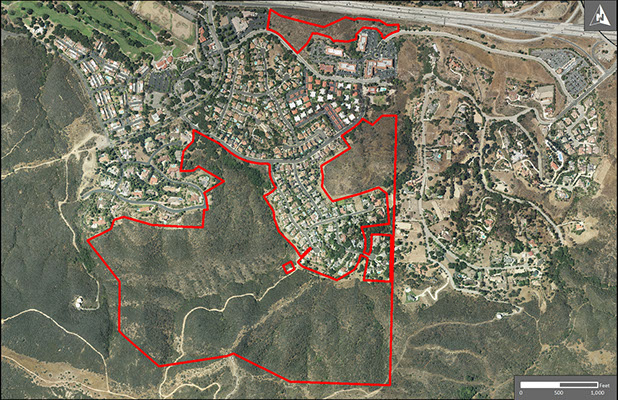 Aerial view of Los Padres Open Space frequented by deer, rabbits, California quail