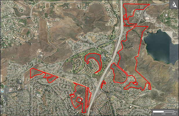 Aerial view of Sunset Hills Open Space shows cluster of protected open spaces
