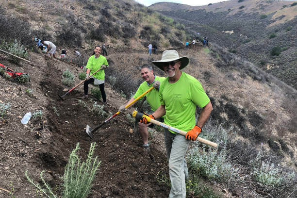 Volunteers planting native vegetation to prevent erosion